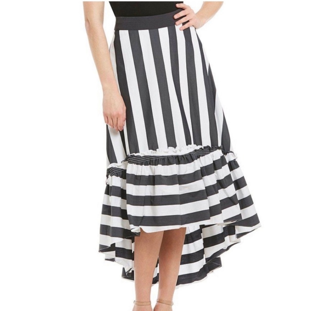 Trina Turk Rosamund Awning Stripe High-Low Skirt 8